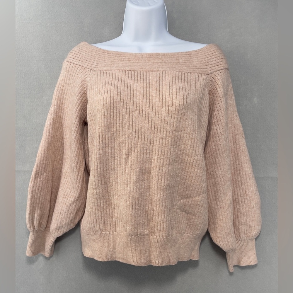 Moth Anthropologie Ribbed Off The Shoulder Balloon Sleeve Sweater Medium